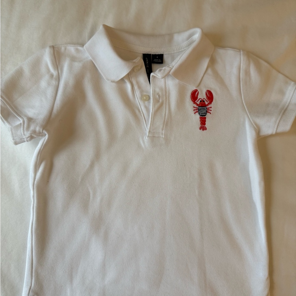 Janie and Jack White and Red Polo Shirt Nautical Embroidery